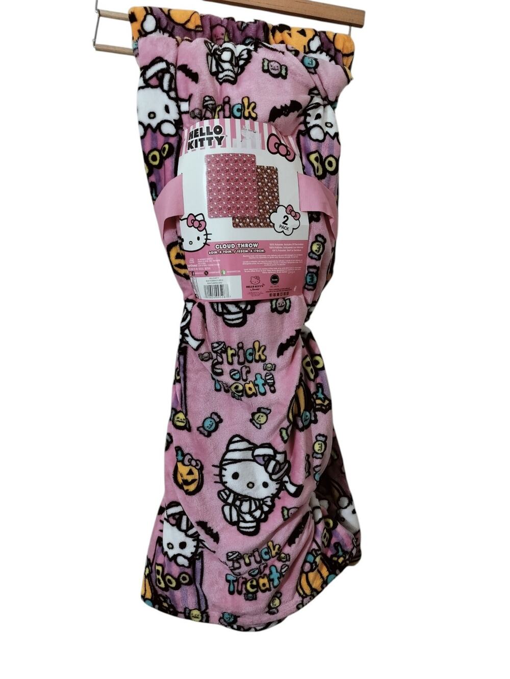 Hello Kitty Sanrio Halloween Cloud Plush Dual Throw Blankets 60" x 70"